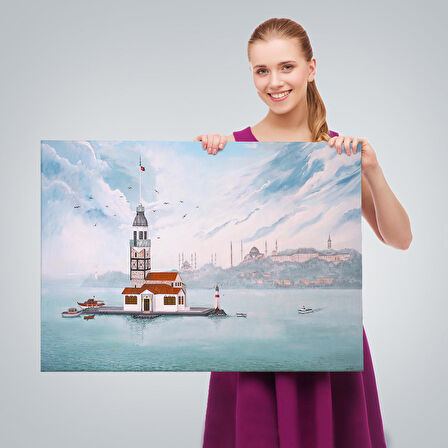 Kız Kulesi Yağlıboya Görünüm Dekoratif Kanvas Tablo-3587