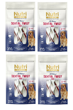 Nutri Canin Dental Twist Sığır Etli S-M Irk İçin Köpek Ödülü 80 Gr. X 4 Adet