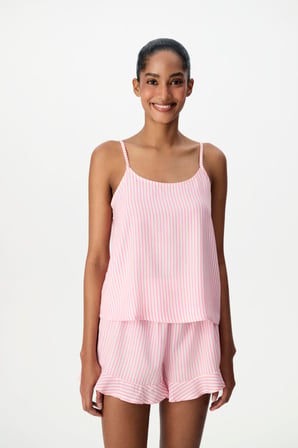 Pembe Çizgili Şort Pijama Takımı