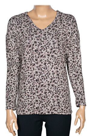 Barem Kadın Lina Büyük Beden Kışlık V Yaka Yumoş Kahve Bluz D08