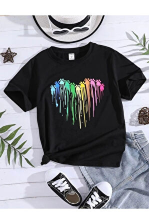 Siyah Boya Patiler Baskılı Çocuk Tshirt
