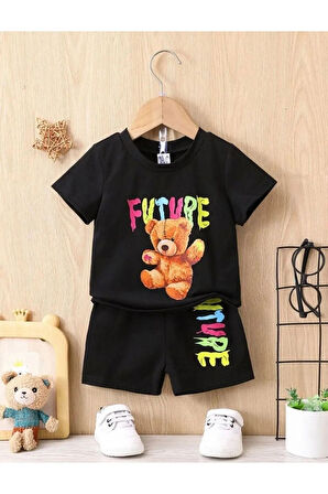 Siyah Future Ayıcık Şort-tişört Takım