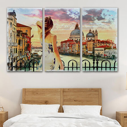 Venedik te Kanala Bakan Kız Yağlıboya Görünüm Dekoratif Kanvas Duvar Tablosu-3590