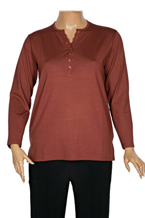 Cimariva Kadın Dicle Büyük Beden V Yaka Dantelli Taba Bluz