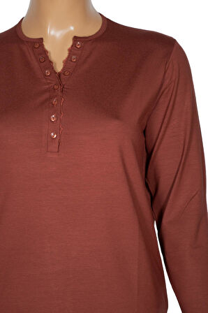 Cimariva Kadın Dicle Büyük Beden V Yaka Dantelli Taba Bluz