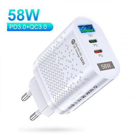 Coofbe Şarj Akım Korumalı 3 Başlıklı 58W USB Type-c Şarj Başlığı İphone 15 15 Pro Max Şarj Aleti