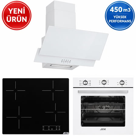 Alveus AFM Serisi WH6 Beyaz Dijital Elektr. Vitro. 3'lü Ankastre Set Fırın+ Siyah Ocak+Davlumbaz