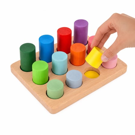 Bee smart Renkli Ahşap Silindir Denge ve Eşleştirme Oyunu +2 Yaş – 12 Parça