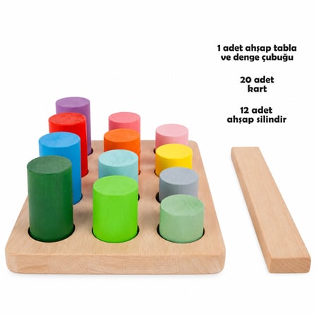 Bee smart Renkli Ahşap Silindir Denge ve Eşleştirme Oyunu +2 Yaş – 12 Parça