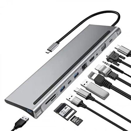 Coofbe 87W Masaüstü 11in1 Hub TYPE-C Çoğaltıcı Dönüştürücü Hub 5Gbps 4K HD VGA SD Dönüştürücü Hub