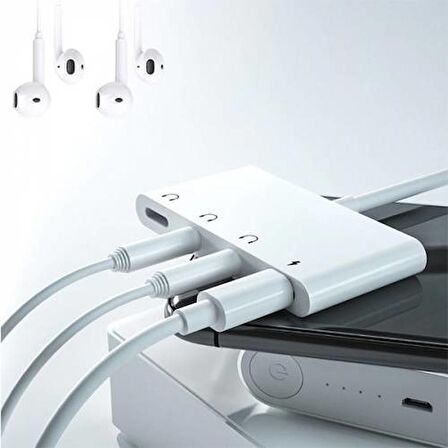 Coofbe Apple Lightning İphone ve İpad İçin 4in1 2x Lightning ve 2x 3.5MM Kulaklık Çoğaltıcı Adaptör