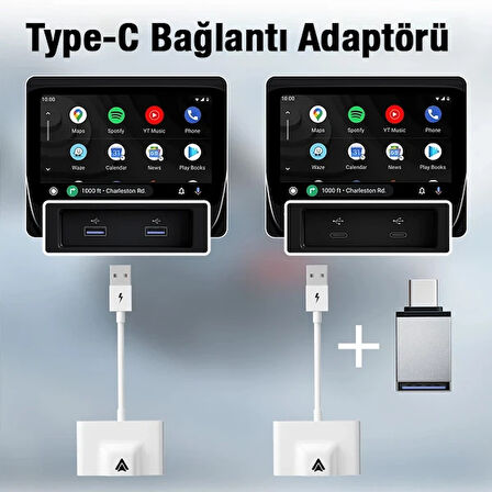 Ally USB+Type-C Adaptör Android Kablosuz Carplay Adaptör Çevirici