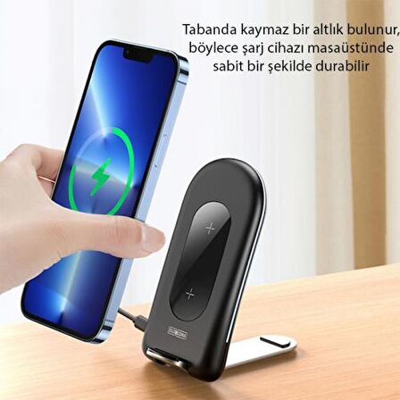 Coofbe Super Şarj 15W Stantlı Katlanabilir Kablosuz Şarj Cihazı Masaüstü Telefon Standı Wireless Kablosuz Şarj