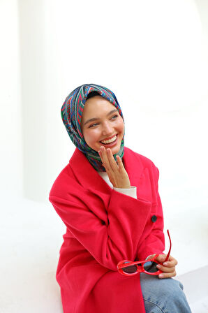 Aminenesil Etnik Desen Soft Pamuk Eşarp Fuşya Yeşil Renk