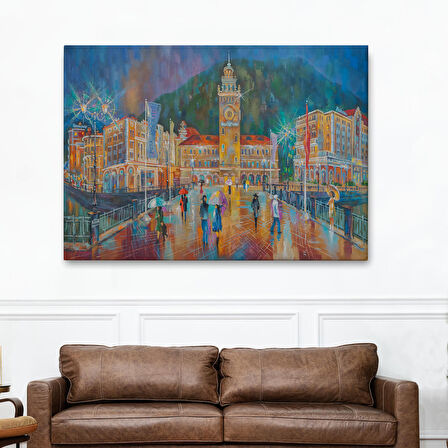 Yağmurlu Bir Akşam Yağlıboya Görünüm Dekoratif Kanvas Duvar Tablosu-3597