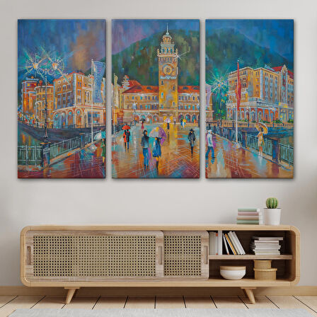 Yağmurlu Bir Akşam Yağlıboya Görünüm Dekoratif Kanvas Duvar Tablosu-3597