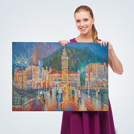 Yağmurlu Bir Akşam Yağlıboya Görünüm Dekoratif Kanvas Duvar Tablosu-3597