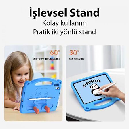 Coofbe Panda Desenli Standlı Zırhlı iPad 10.2 2022 Kılıf Yıkanabilir iPad 10.2 Kılıf Kalem Yerli