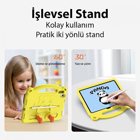Coofbe Panda Desenli Standlı Zırhlı iPad 10.2 2022 Kılıf Yıkanabilir iPad 10.2 Kılıf Kalem Yerli
