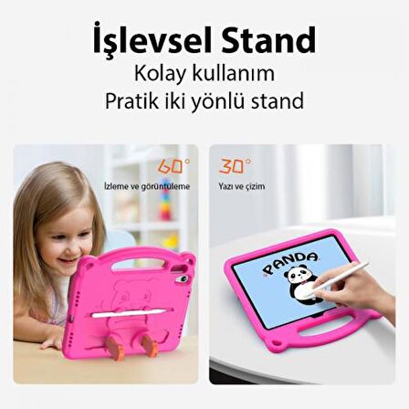 Coofbe Panda Desenli Standlı Zırhlı iPad 10.2 2022 Kılıf Yıkanabilir iPad 10.2 Kılıf Kalem Yerli
