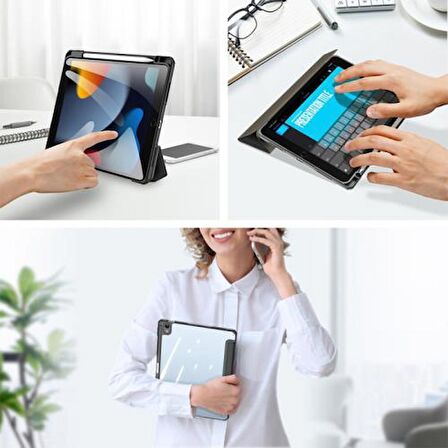 Coofbe Manyetik Kapaklı Kalem Yerli Standlı iPad 10.2 2022 Kılıf Şeffaf Arka Kapaklı iPad 10.2 Tablet Kılıf