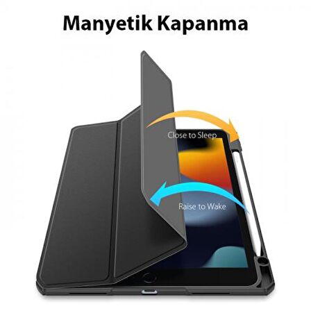 Coofbe Manyetik Kapaklı Kalem Yerli Standlı iPad 10.2 2022 Kılıf Şeffaf Arka Kapaklı iPad 10.2 Tablet Kılıf
