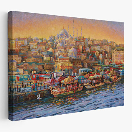 Eminönü Balıkçı Tekneleri Yağlıboya Görünümlü Kanvas Tablo-3598