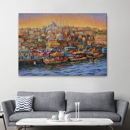 Eminönü Balıkçı Tekneleri Yağlıboya Görünümlü Kanvas Tablo-3598