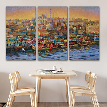 Eminönü Balıkçı Tekneleri Yağlıboya Görünümlü Kanvas Tablo-3598