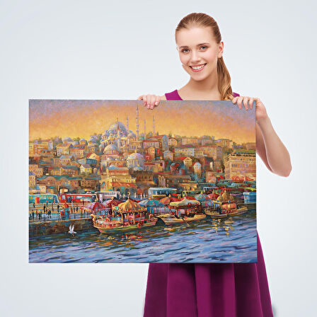 Eminönü Balıkçı Tekneleri Yağlıboya Görünümlü Kanvas Tablo-3598
