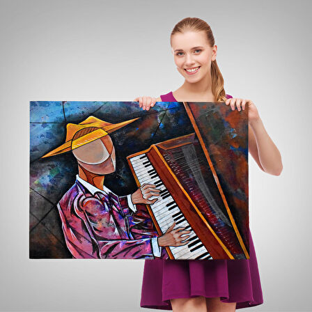 Piyano Çalan Sürreal Adam Duvar Tablosu-3599