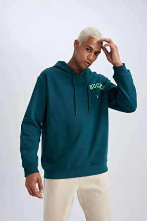 DeFactoFit NBA Milwaukee Bucks Standart Fit Kapüşonlu Kalın Sweatshirt A9675AX23WNGN246