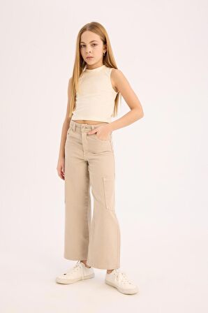 DeFacto Kız Çocuk Wide Leg Kargo Geniş Paça Jean Pantolon C0451A825SMBG122