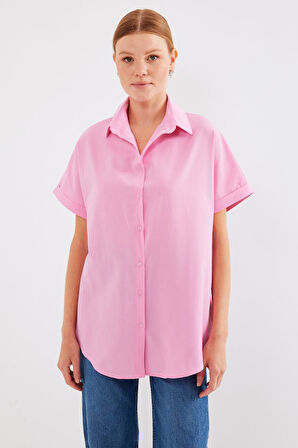 20120 Oversize Kısa Kollu Gömlek - Pembe