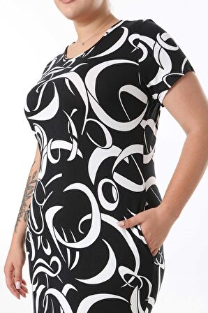 Yazlık Cepli Desenli Büyük Beden Elbise 35B-2560