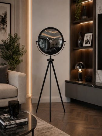 Siyah Roma Aynalı Tripod 150 x 45 Cm Ayaklı Saat iegxx