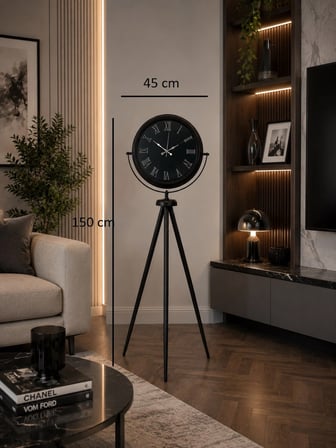 Siyah Roma Aynalı Tripod 150 x 45 Cm Ayaklı Saat iegxx