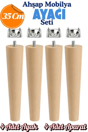 4'lü Set Ahşap Dolap Mobilya Koltuk Kanepe Ayağı Ayakları M8 35 Cm Bağlantı Aparatlı