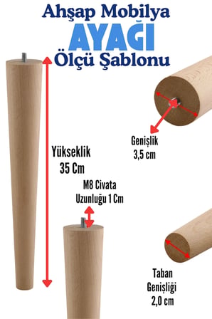4'lü Set Ahşap Dolap Mobilya Koltuk Kanepe Ayağı Ayakları M8 35 Cm Bağlantı Aparatlı