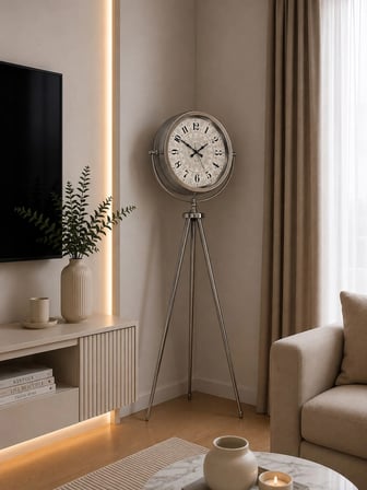 Krom Saltanat 150 x 45 Cm Metal Tripod Ayaklı Saat iegxx