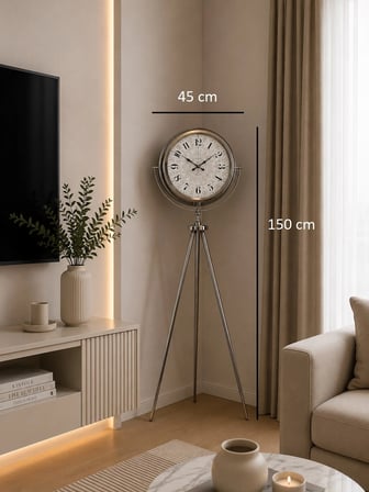 Krom Saltanat 150 x 45 Cm Metal Tripod Ayaklı Saat iegxx