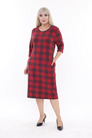 Büyük Beden Cepli Kışlık Esnek Elbise 35E-2192