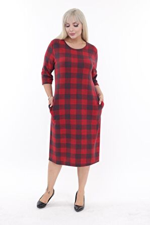 Büyük Beden Cepli Kışlık Esnek Elbise 35E-2192