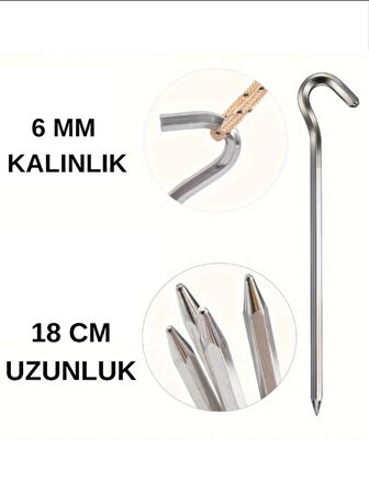 Kamp Çadır Kazığı Tente Gölgelik Şemsiye Sabitleme Kazıkları Alüminyum 18 CM 4 Adet