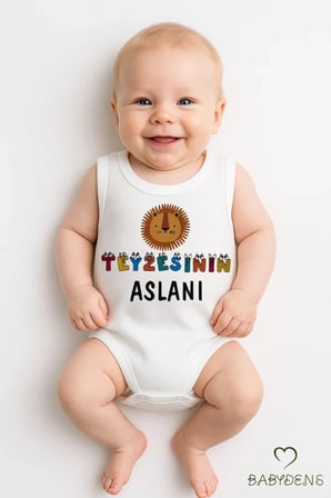 Teyzesinin Aslanı Baskılı %100 Pamuk Kolsuz Bebek Body Eğlenceli Yazılı Zıbın 0-3-24Ay Yazlık Tulum