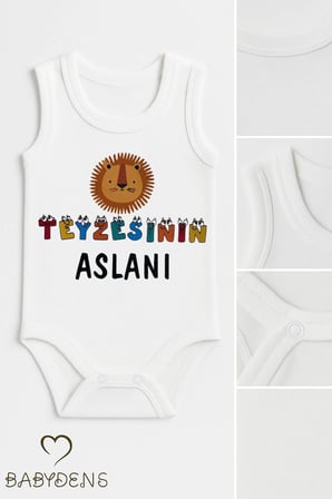 Teyzesinin Aslanı Baskılı %100 Pamuk Kolsuz Bebek Body Eğlenceli Yazılı Zıbın 0-3-24Ay Yazlık Tulum