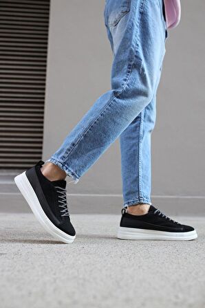 Knack Sneakers Ayakkabı 010 Siyah Süet (Beyaz Taban)