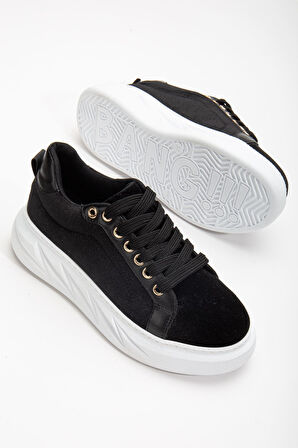 Nerina Siyah Kadife Kalın Tabanlı Gold Detaylı Sneakers