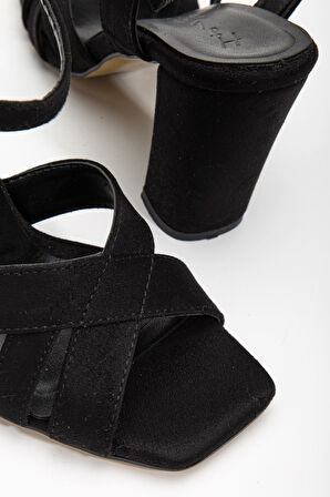 Hope Yüksek Topuklu Siyah Süet Küt Burun Kadın Ayakkabı