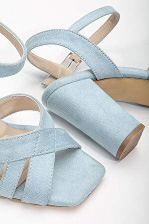 Hope Yüksek Topuklu Bebe Mavisi Süet Küt Burun Kadın Ayakkabı